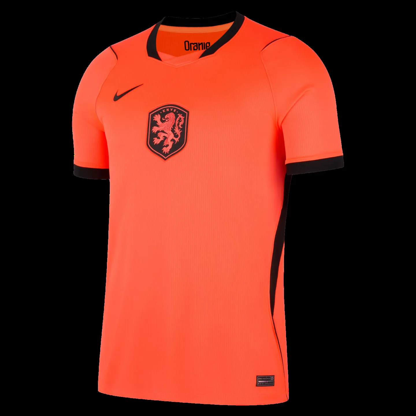 Nederlands elftal thuisshirt 2026-2028 oranje voorzijde met KNVB-leeuw