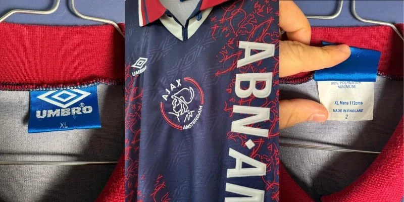Tweedehands Ajax shirt checken op labels, maat en bedrukking